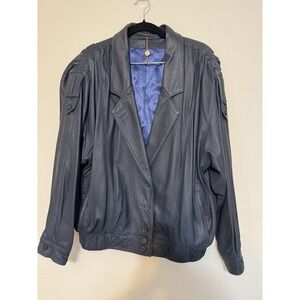 Striwa - Soft Leather Bomber Jacket Navy Size‎ M L Unisex